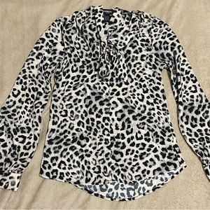 Leopard Print Long-Sleeve Tie Neck Portofino Shirt (Nearly New)